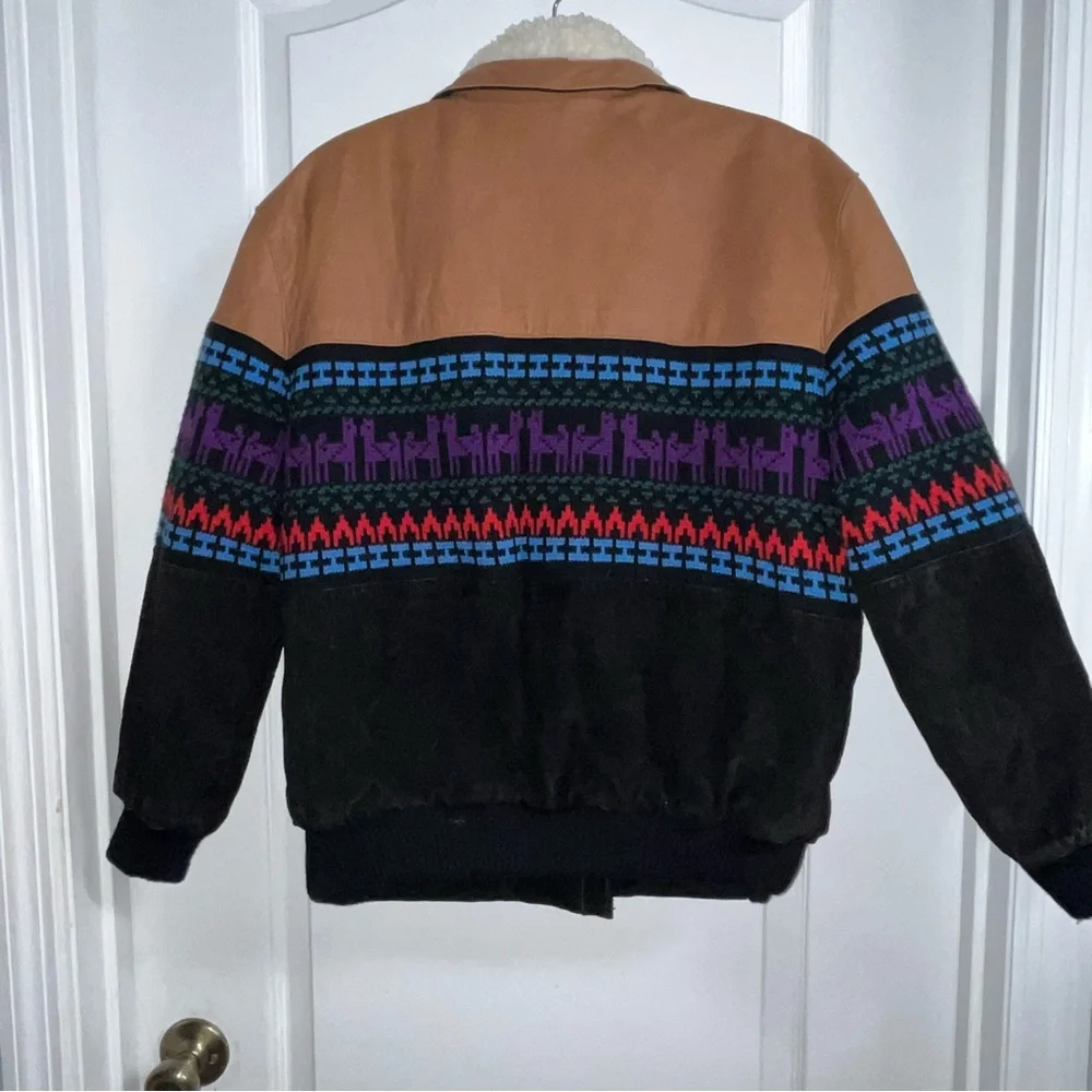 Adler Vintage Suede Leather Sherpa Aztec  Southwestern  Style Jacket - Picture 4 of 9